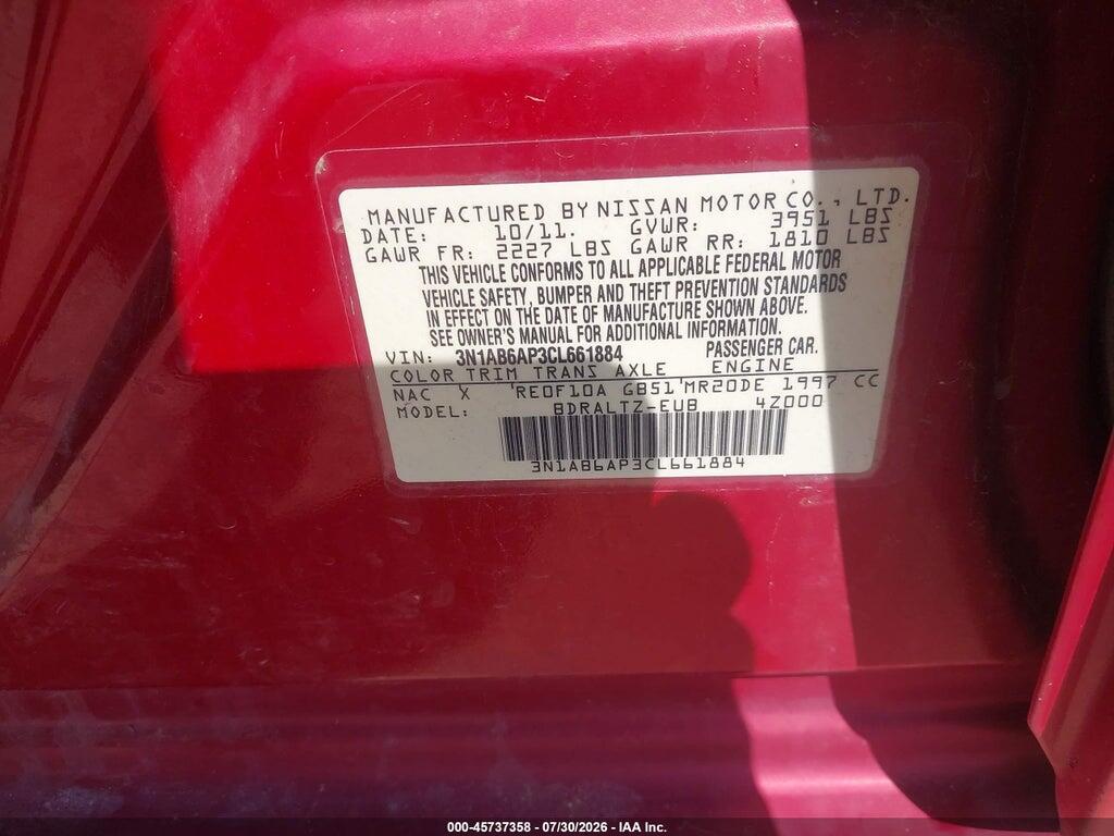 3N1AB6AP3CL661884 2012 NISSAN SENTRA photo no. 9