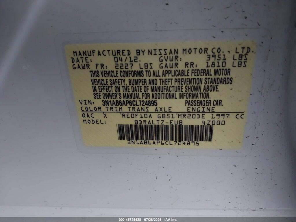 3N1AB6AP6CL724895 2012 NISSAN SENTRA photo no. 9