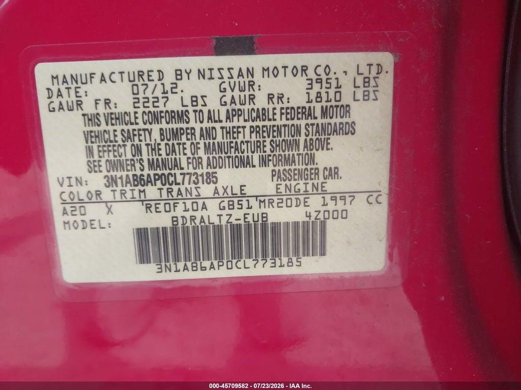3N1AB6AP0CL773185 2012 NISSAN SENTRA photo no. 9
