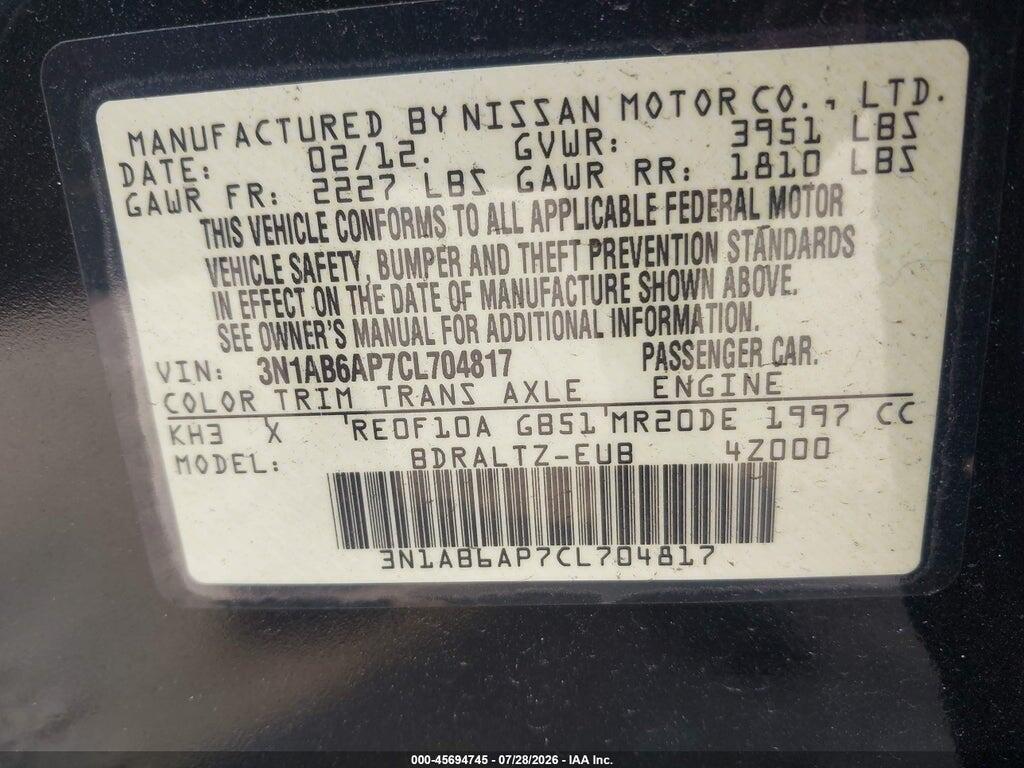 3N1AB6AP7CL704817 2012 NISSAN SENTRA photo no. 9