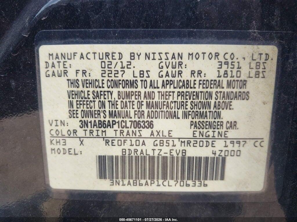 3N1AB6AP1CL706336 2012 NISSAN SENTRA photo no. 9
