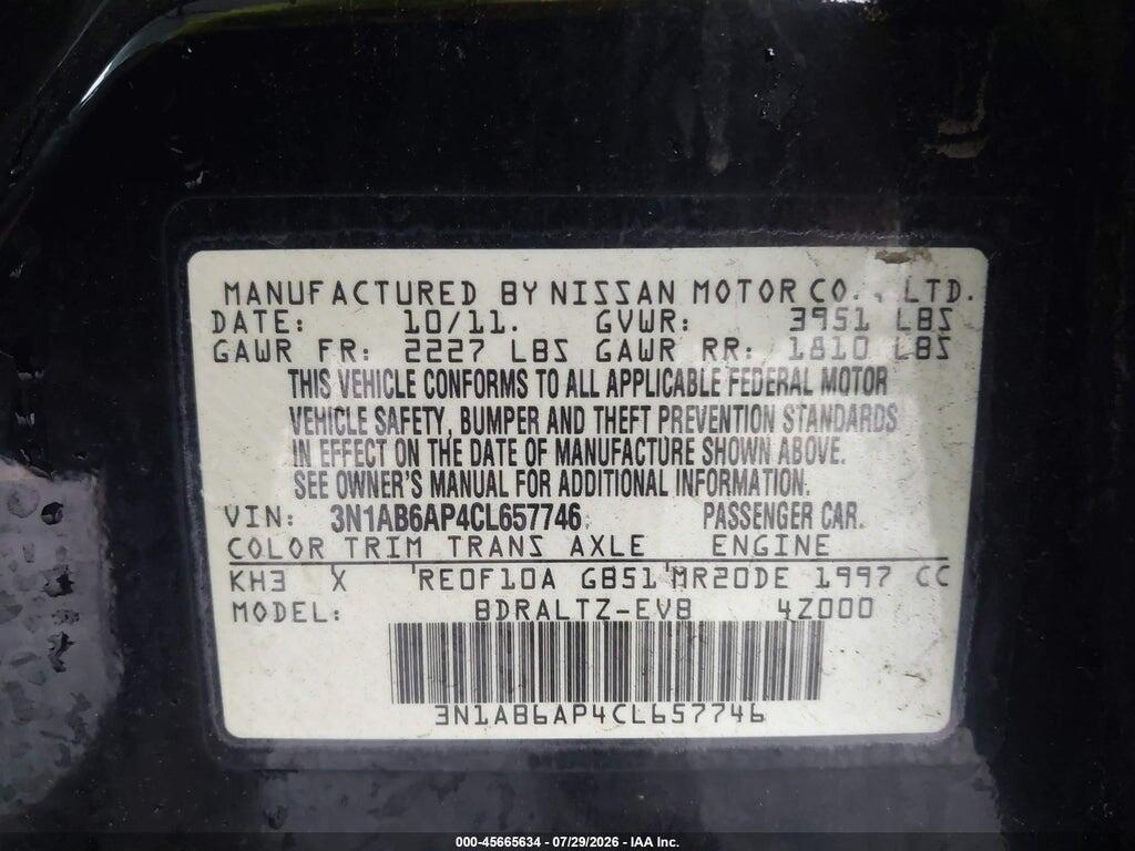 3N1AB6AP4CL657746 2012 NISSAN SENTRA photo no. 9