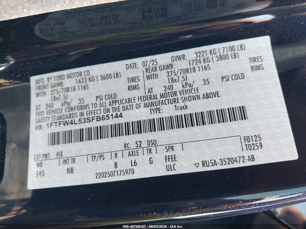 1FTFW4L53SFB65144 2025 FORD F-150 photo no. 9