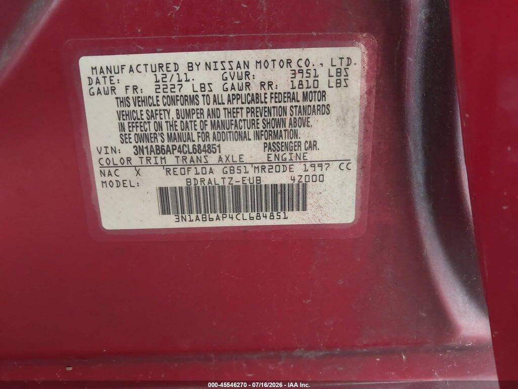 3N1AB6AP4CL684851 2012 NISSAN SENTRA photo no. 9