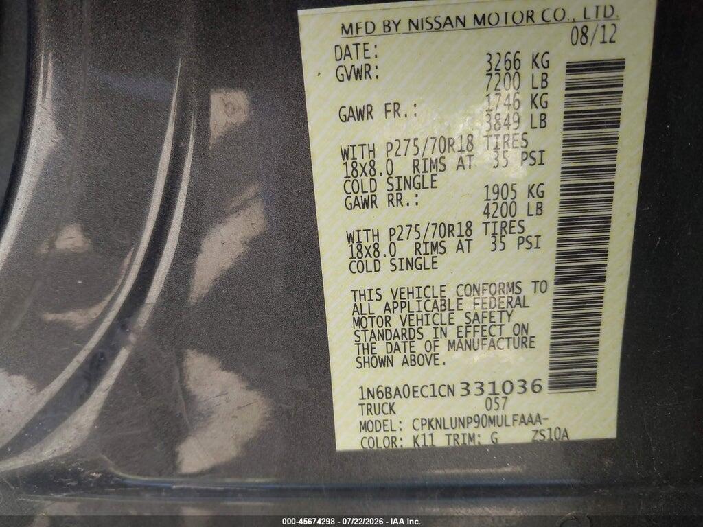 1N6BA0EC1CN331036 2012 NISSAN TITAN photo no. 9