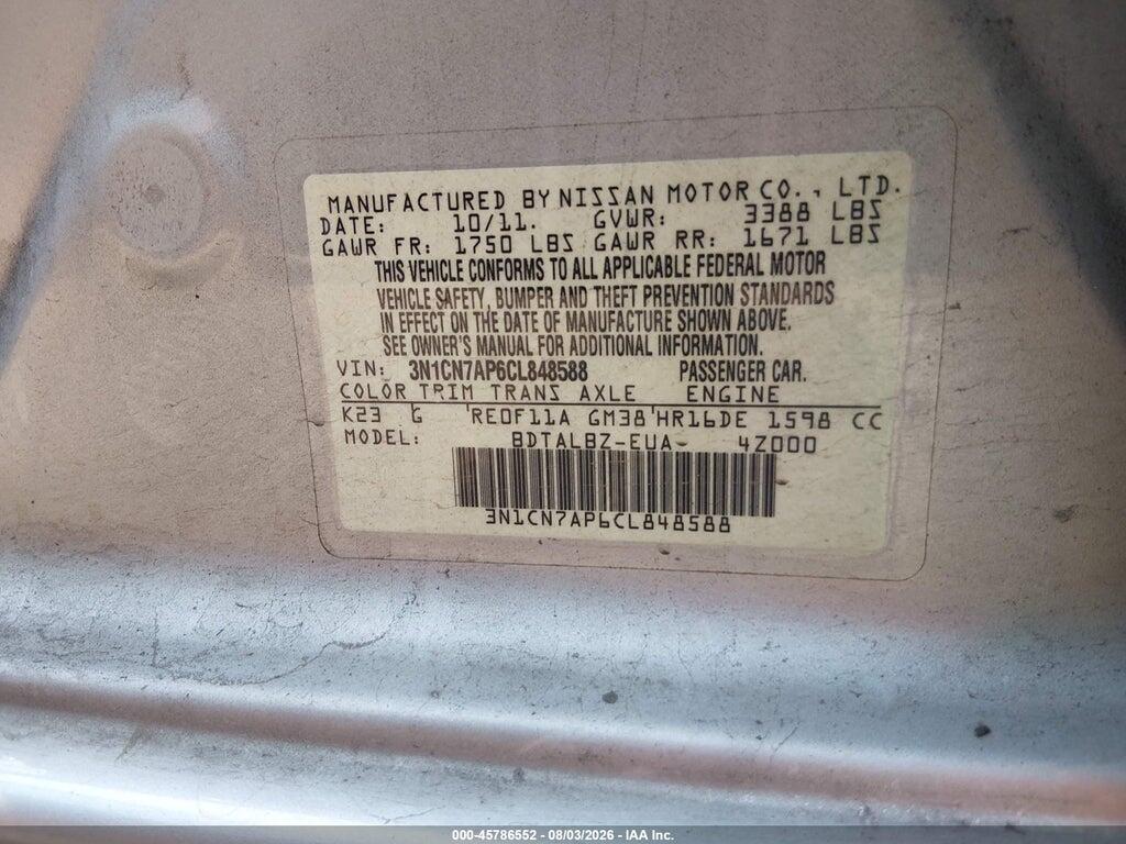 3N1CN7AP6CL848588 2012 NISSAN VERSA photo no. 9
