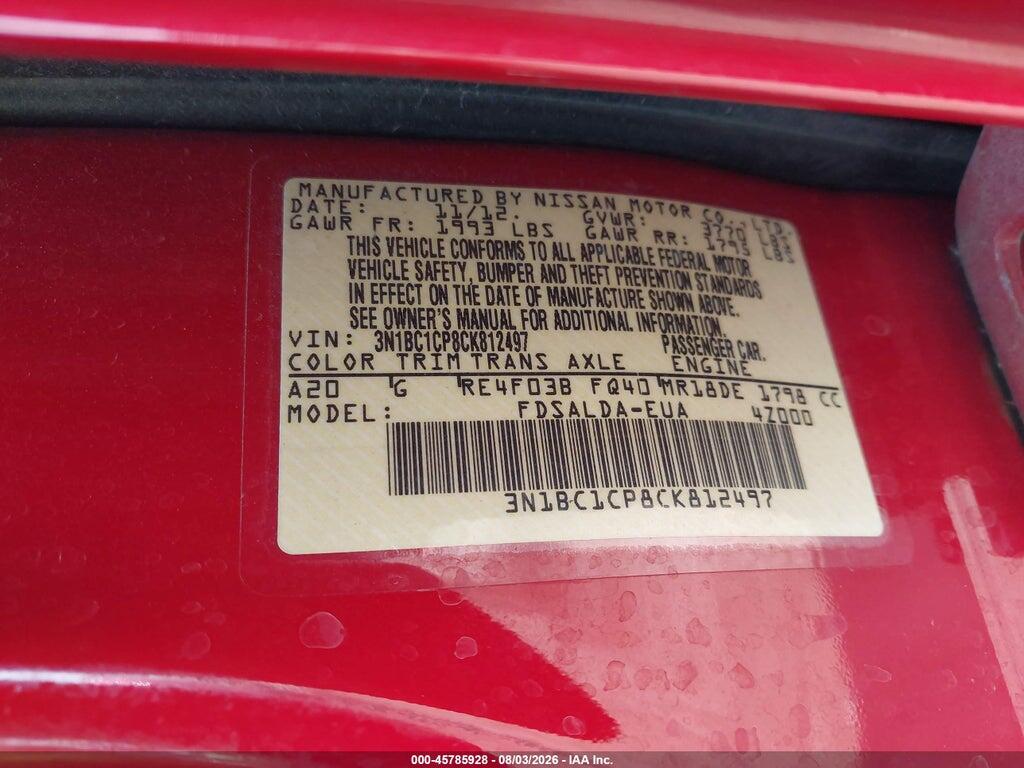 3N1BC1CP8CK812497 2012 NISSAN VERSA photo no. 9