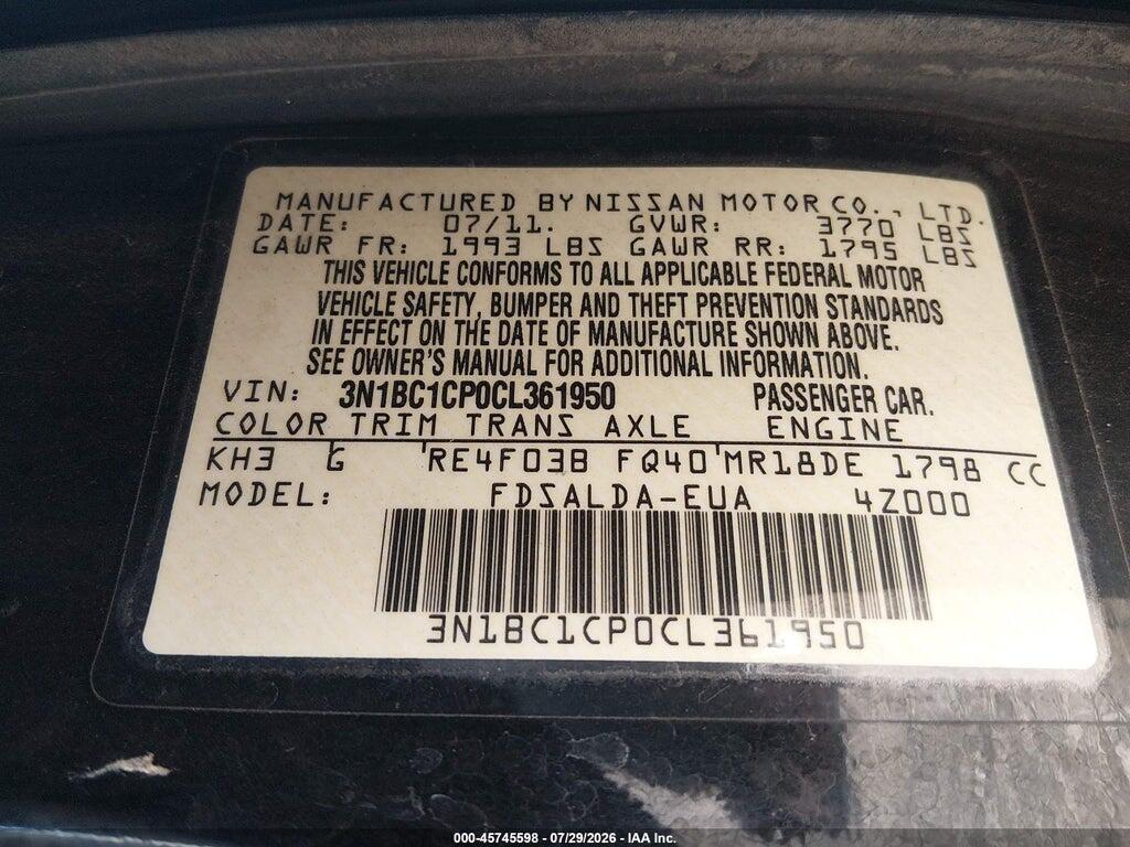 3N1BC1CP0CL361950 2012 NISSAN VERSA photo no. 9