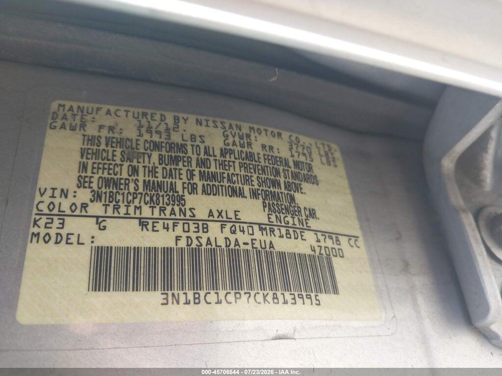 3N1BC1CP7CK813995 2012 NISSAN VERSA photo no. 9