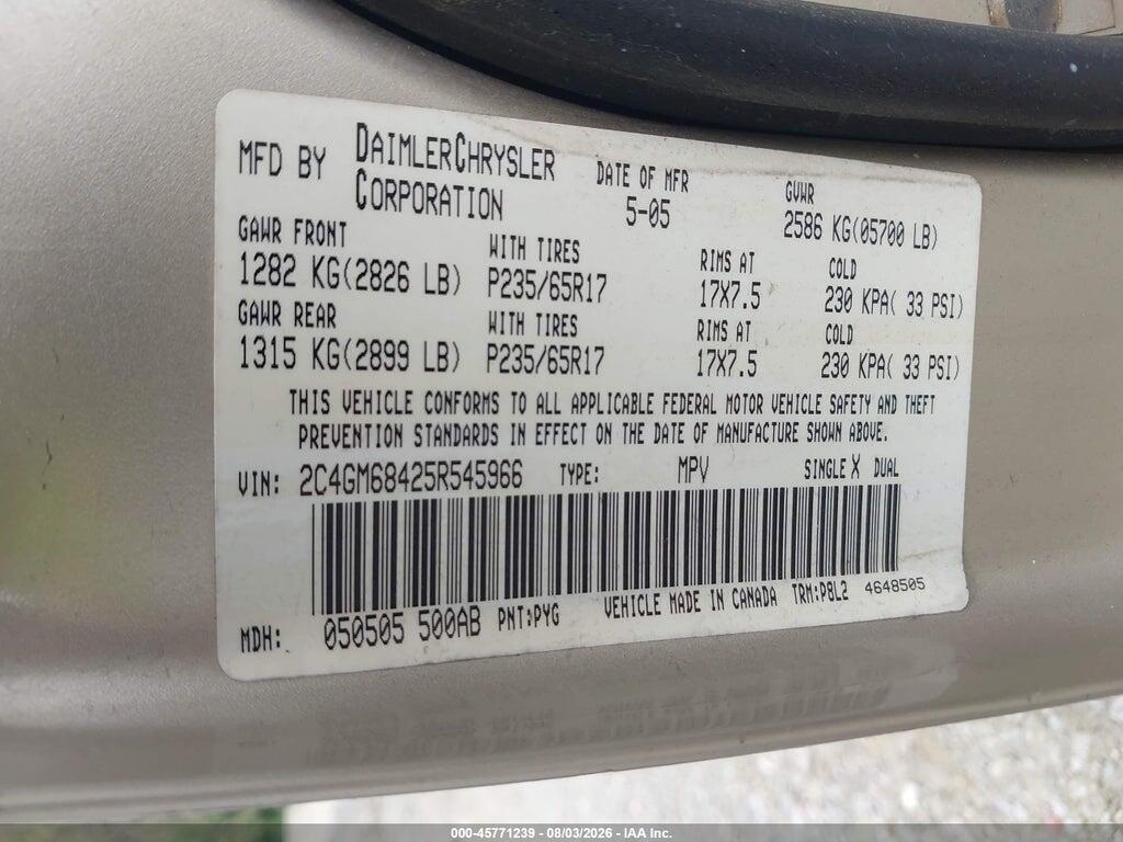 2C4GM68425R545966 2005 CHRYSLER PACIFICA photo no. 9