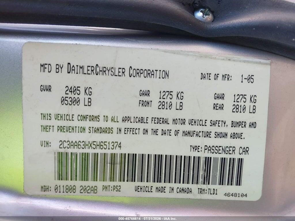 2C3AA63HX5H651374 2005 CHRYSLER 300C photo no. 9