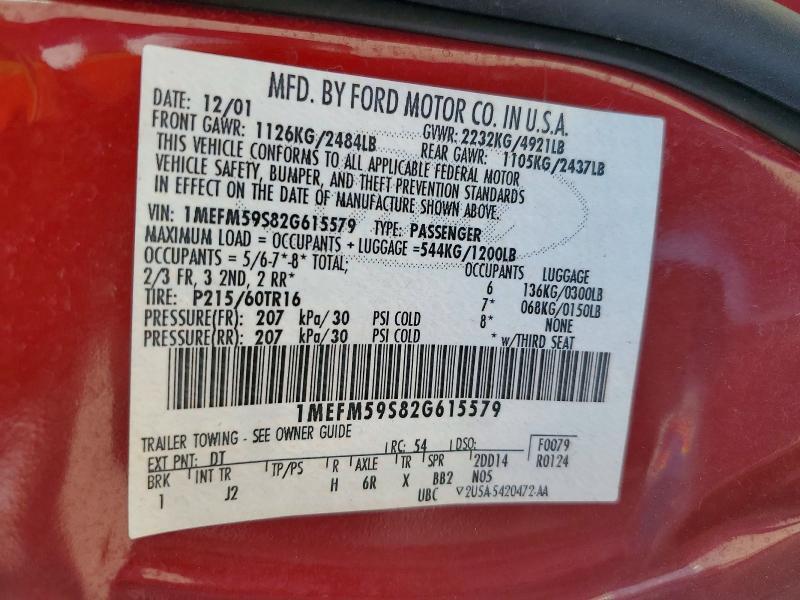 1MEFM59S82G615579 2002 MERCURY SABLE photo no. 12