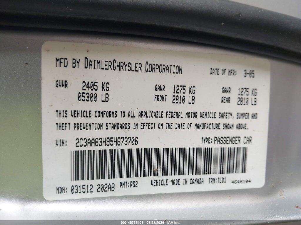 2C3AA63H95H673706 2005 CHRYSLER 300C photo no. 9