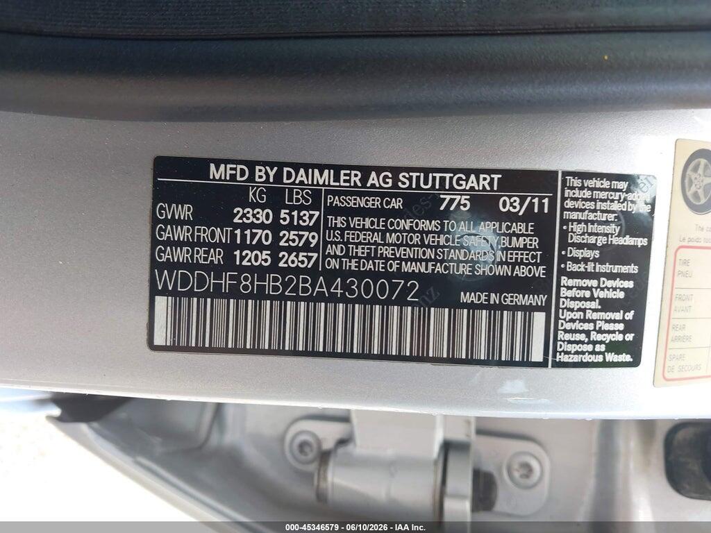 WDDHF8HB2BA430072 2011 MERCEDES-BENZ E 350 photo no. 9