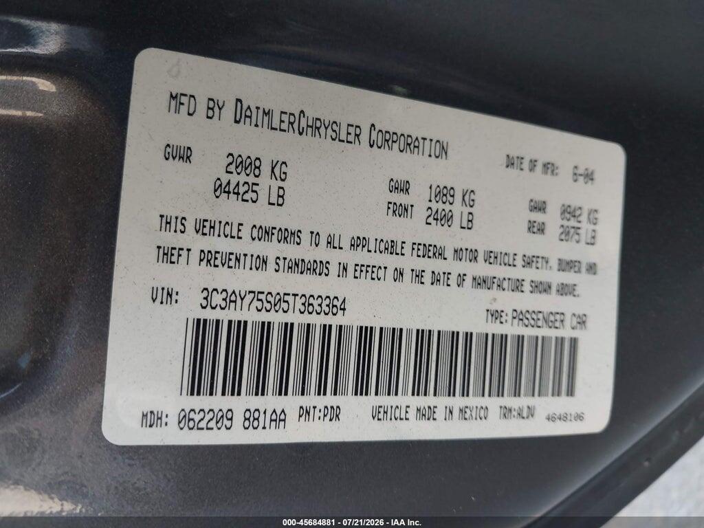 3C3AY75S05T363364 2005 CHRYSLER PT CRUISER photo no. 9