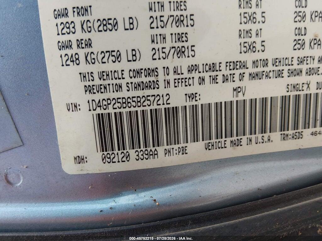 1D4GP25B65B257212 2005 DODGE CARAVAN photo no. 9