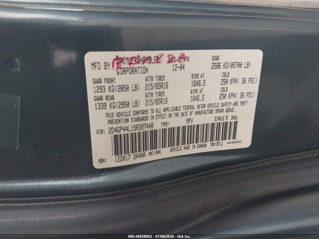 2D4GP44L15R397448 2005 DODGE CARAVAN photo no. 9