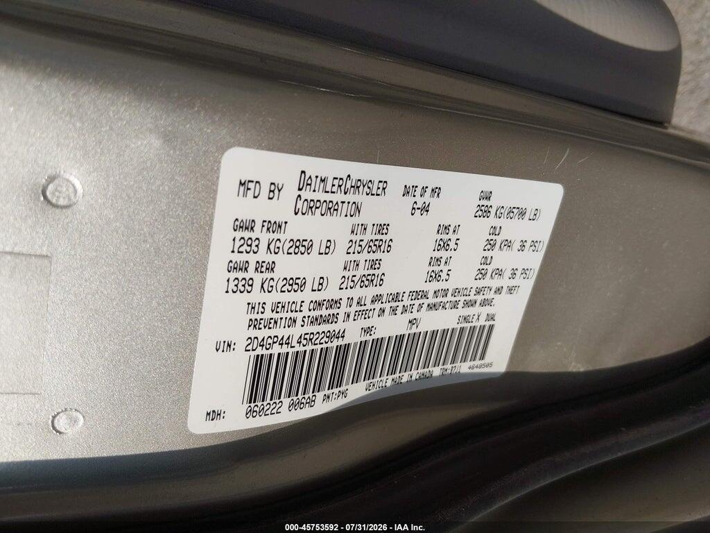 2D4GP44L45R229044 2005 DODGE GRAND CARAVAN photo no. 9