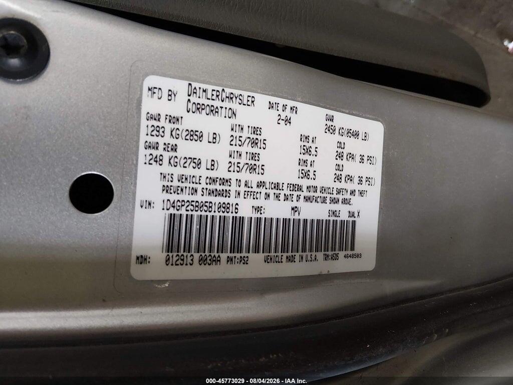 1D4GP25B05B109816 2005 DODGE CARAVAN photo no. 9