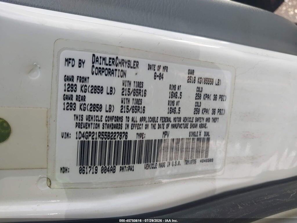 1D4GP21R55B227976 2005 DODGE CARAVAN photo no. 9