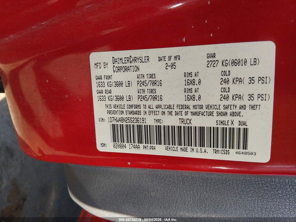 1D7HW48N25S236191 2005 DODGE DAKOTA photo no. 9