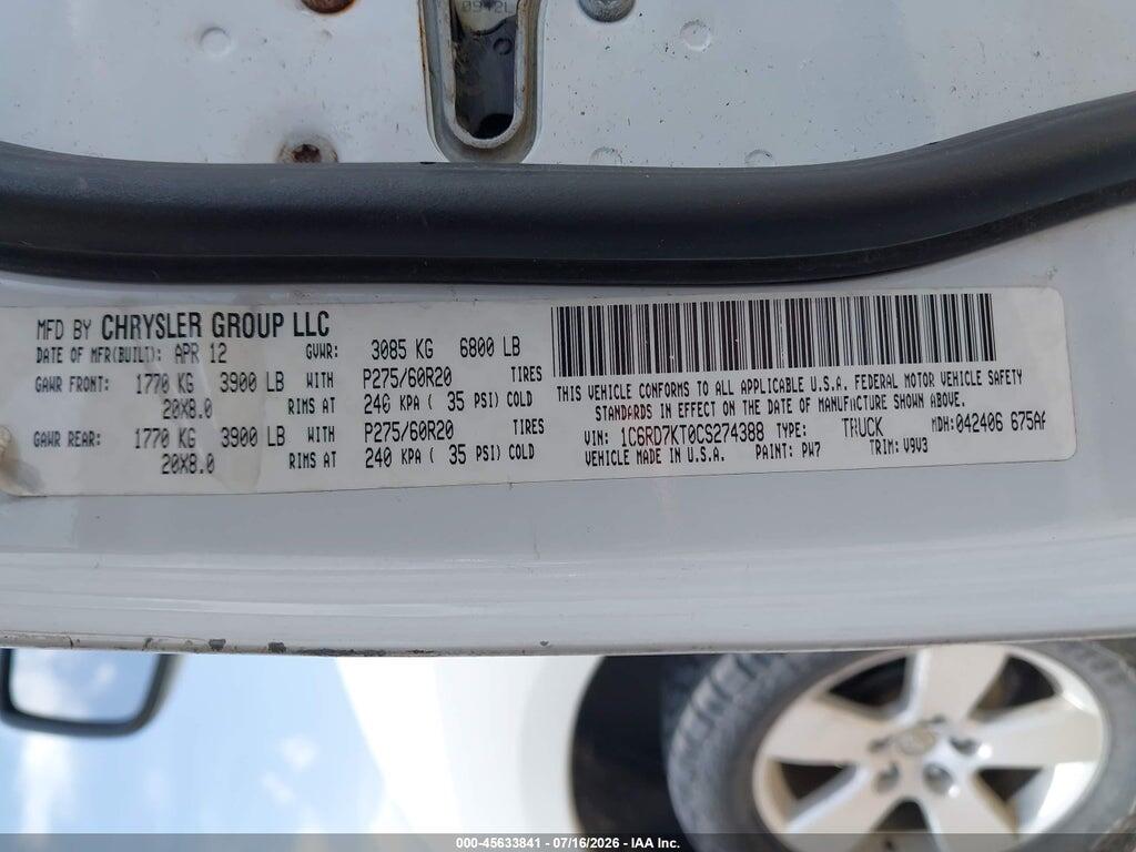 1C6RD7KT0CS274388 2012 RAM 1500 photo no. 9