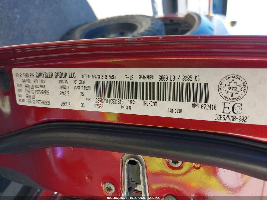 1C6RD7MT1CS316189 2012 RAM 1500 photo no. 9