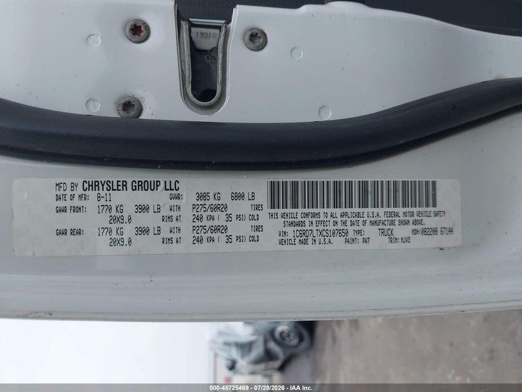 1C6RD7LTXCS107650 2012 RAM 1500 photo no. 9