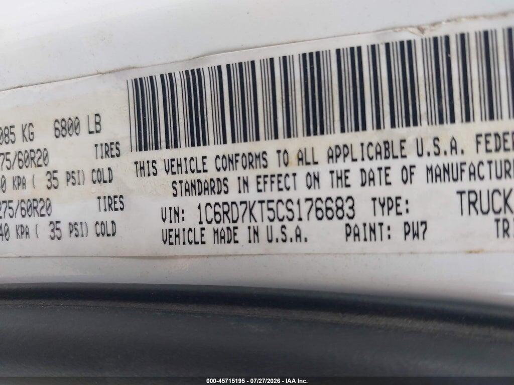 1C6RD7KT5CS176683 2012 RAM 1500 photo no. 9