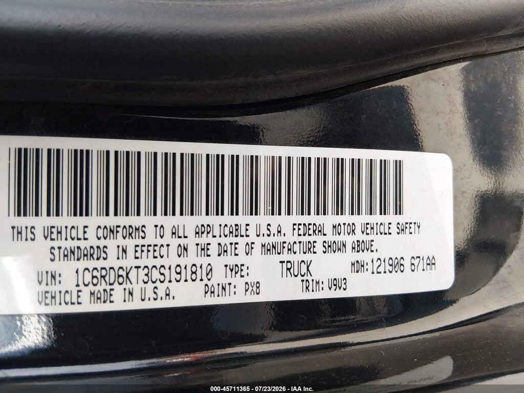 1C6RD6KT3CS191810 2012 RAM 1500 photo no. 9