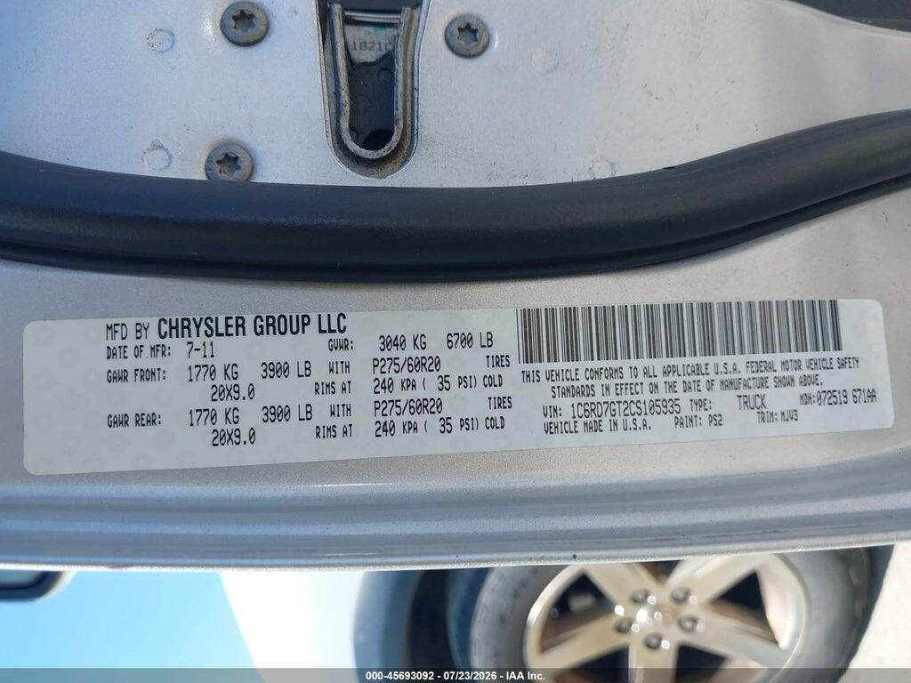 1C6RD7GT2CS105935 2012 RAM 1500 photo no. 9