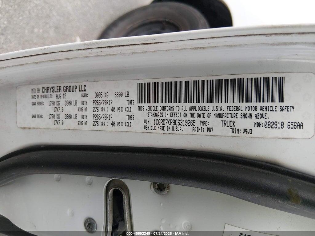 1C6RD7KP9CS319265 2012 RAM 1500 photo no. 9