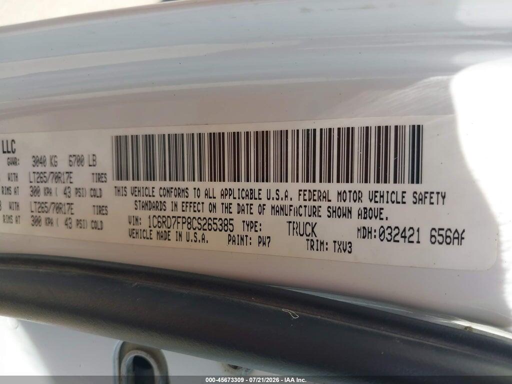1C6RD7FP8CS265385 2012 RAM 1500 photo no. 9