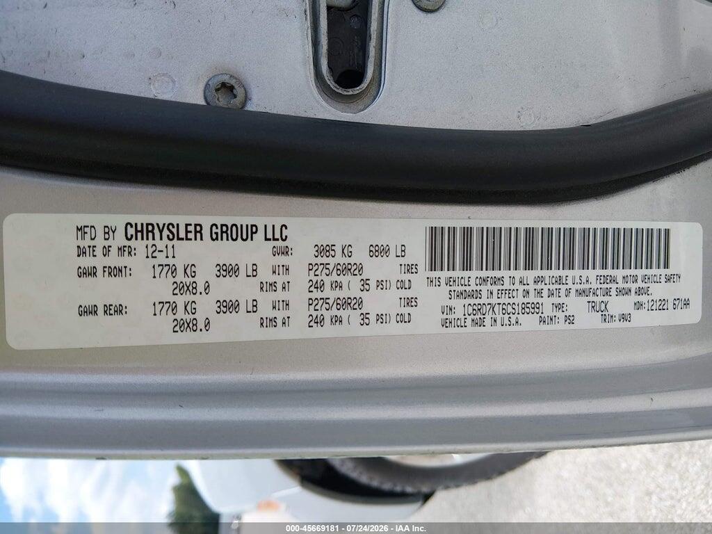 1C6RD7KT6CS185991 2012 RAM 1500 photo no. 9