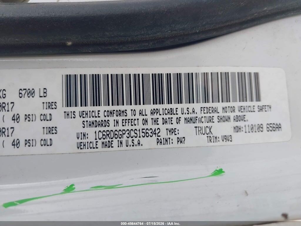 1C6RD6GP3CS156342 2012 RAM 1500 photo no. 9