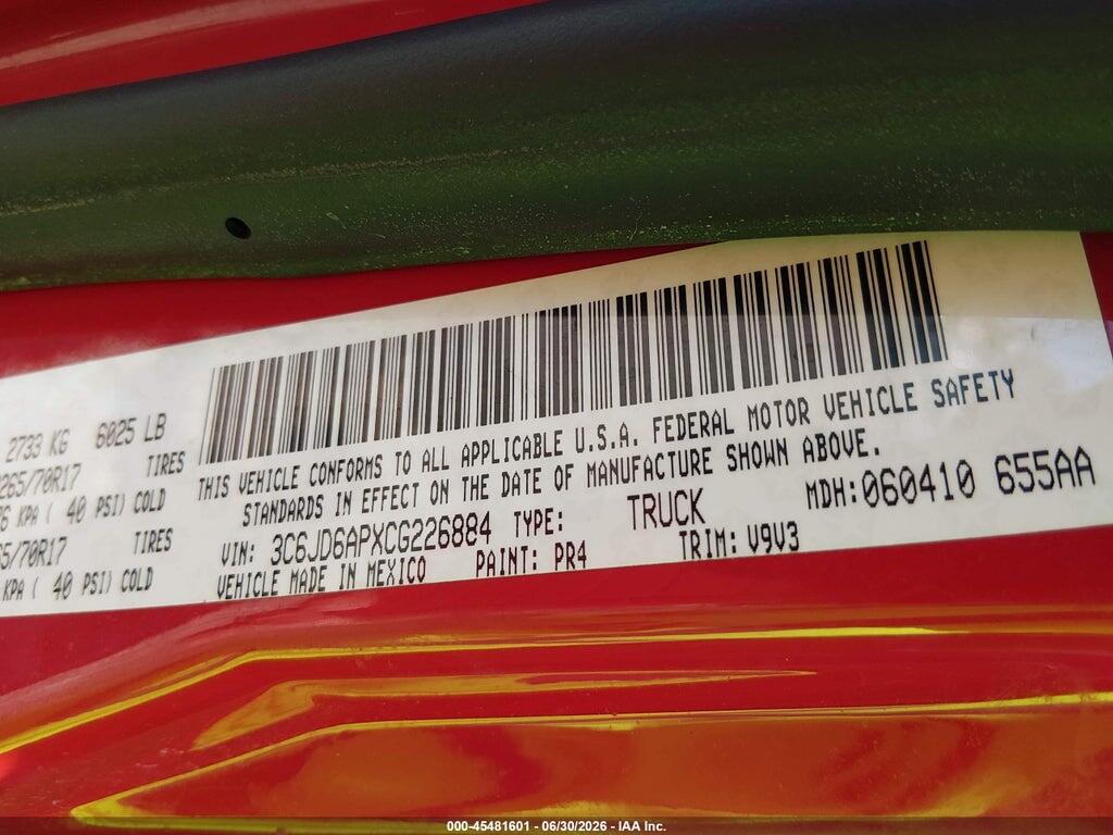 3C6JD6APXCG226884 2012 RAM 1500 photo no. 9