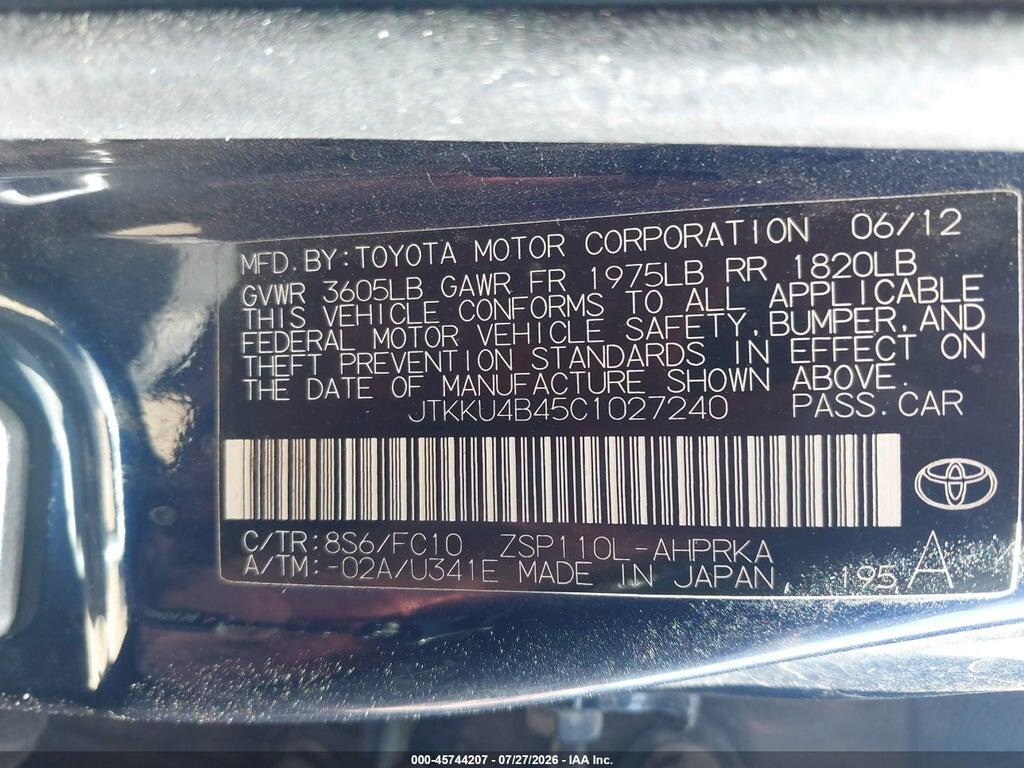 JTKKU4B45C1027240 2012 SCION XD photo no. 9