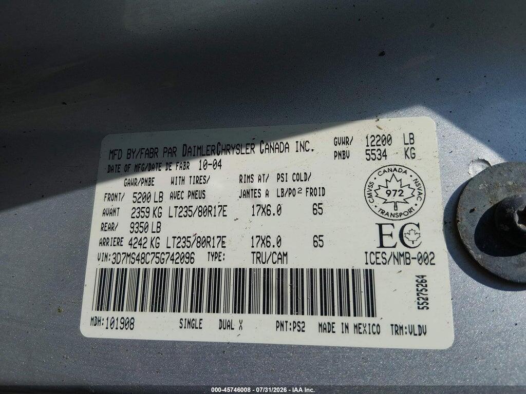 3D7MS48C75G742096 2005 DODGE RAM 3500 photo no. 8
