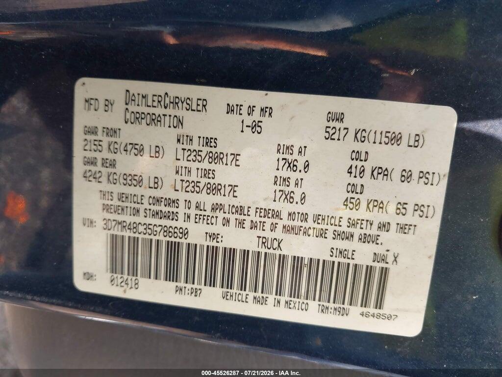 3D7MR48C35G786690 2005 DODGE RAM 3500 photo no. 8
