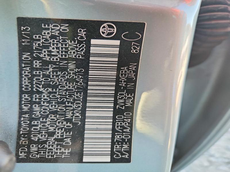 JTDKN3DU2E1764913 2014 TOYOTA PRIUS photo no. 12