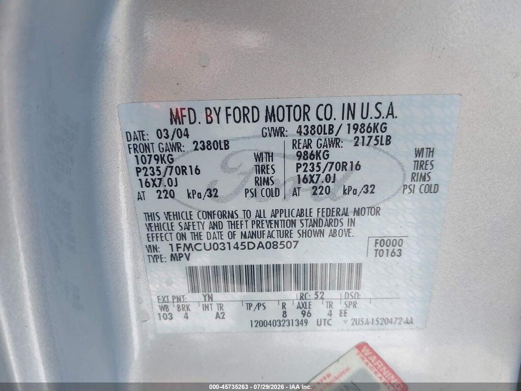 1FMCU03145DA08507 2005 FORD ESCAPE photo no. 9