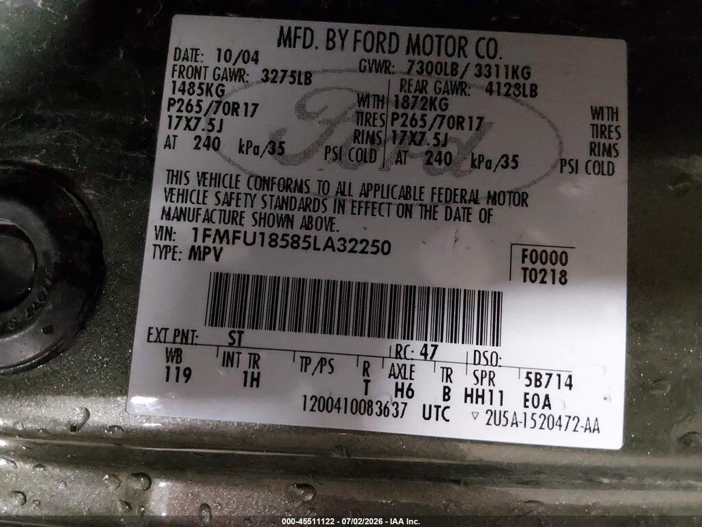 1FMFU18585LA32250 2005 FORD EXPEDITION photo no. 9