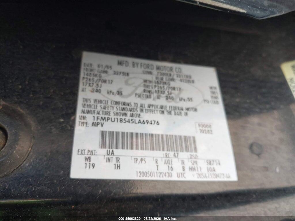 1FMPU18545LA69476 2005 FORD EXPEDITION photo no. 9