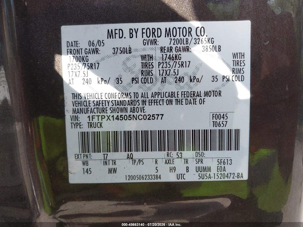 1FTPX14505NC02577 2005 FORD F-150 photo no. 9