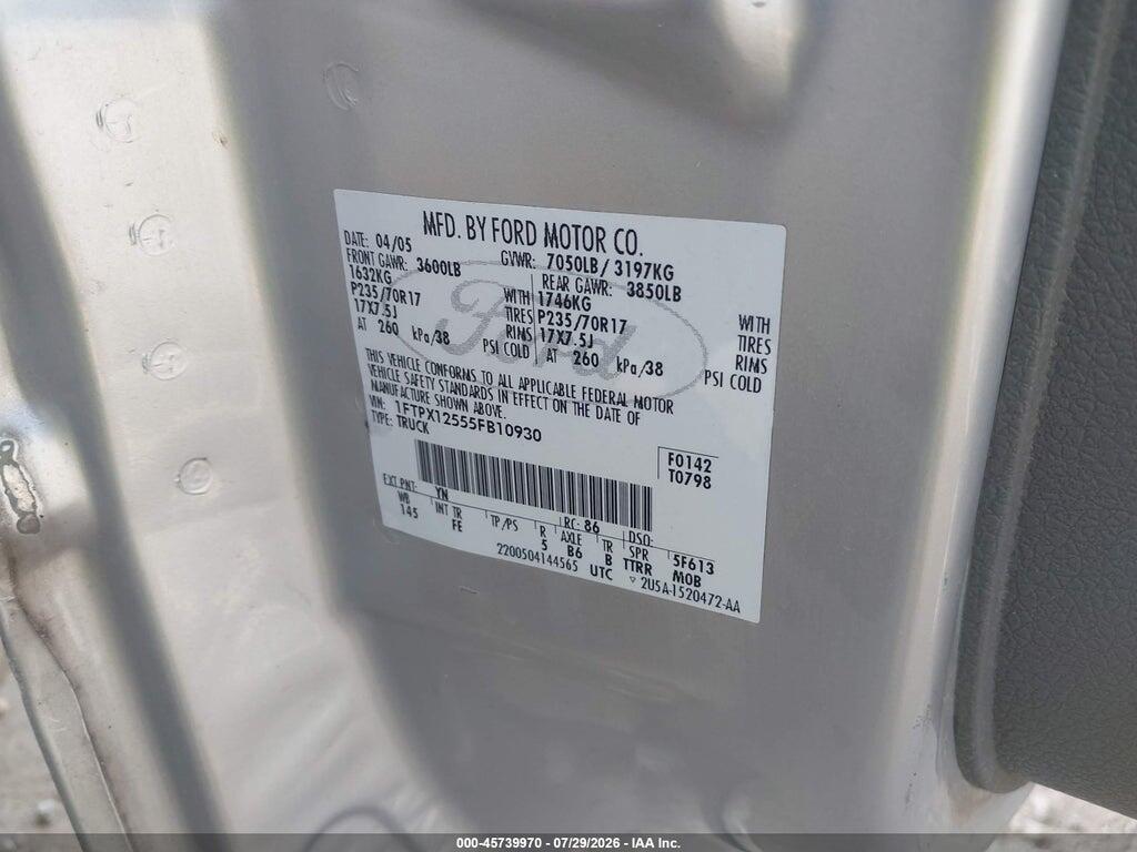 1FTPX12555FB10930 2005 FORD F-150 photo no. 9