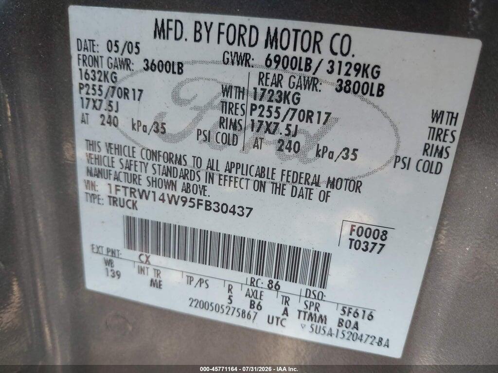 1FTRW14W95FB30437 2005 FORD F-150 photo no. 9