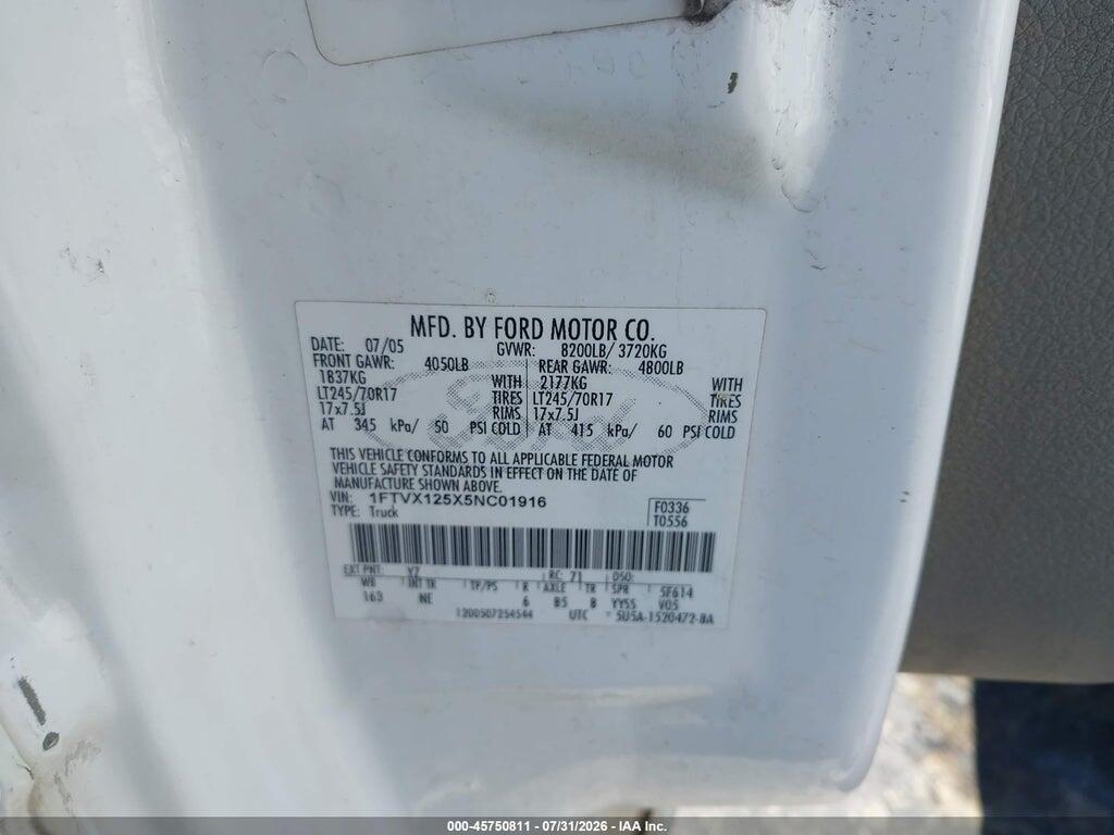 1FTVX125X5NC01916 2005 FORD F-150 photo no. 9