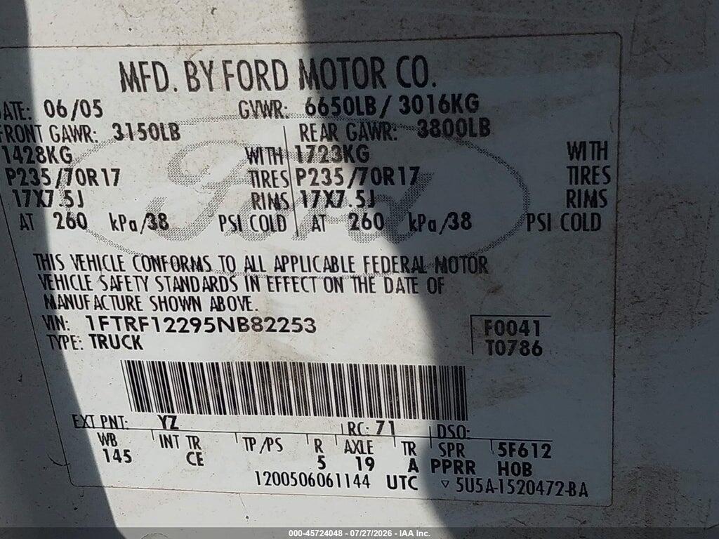 1FTRF12295NB82253 2005 FORD F-150 photo no. 9