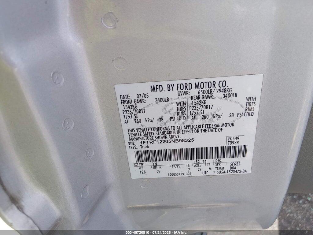 1FTRF12205NB98325 2005 FORD F-150 photo no. 9