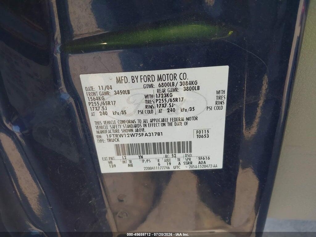 1FTRW12W75FA31781 2005 FORD F-150 photo no. 9